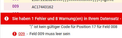 Fehlermeldung für 009