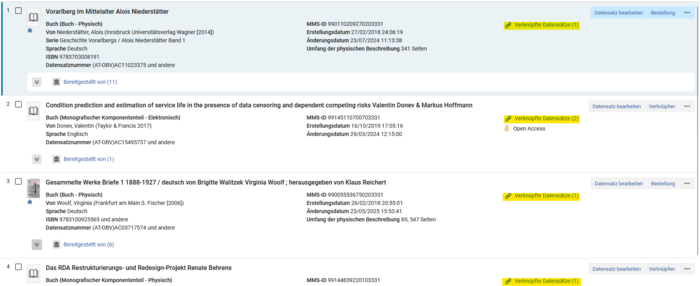 Verknüpfungen in der Listenansicht