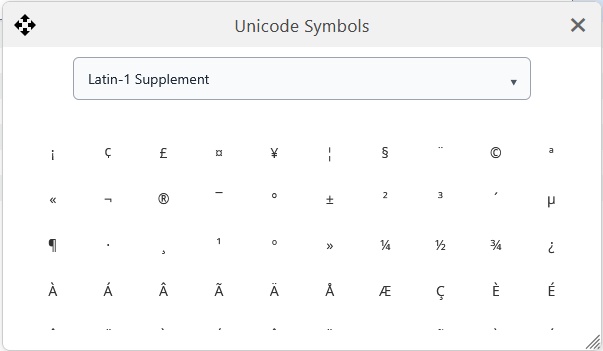 UnicodeZeichenTabelle.png Unicode-Zeichentabelle in Alma